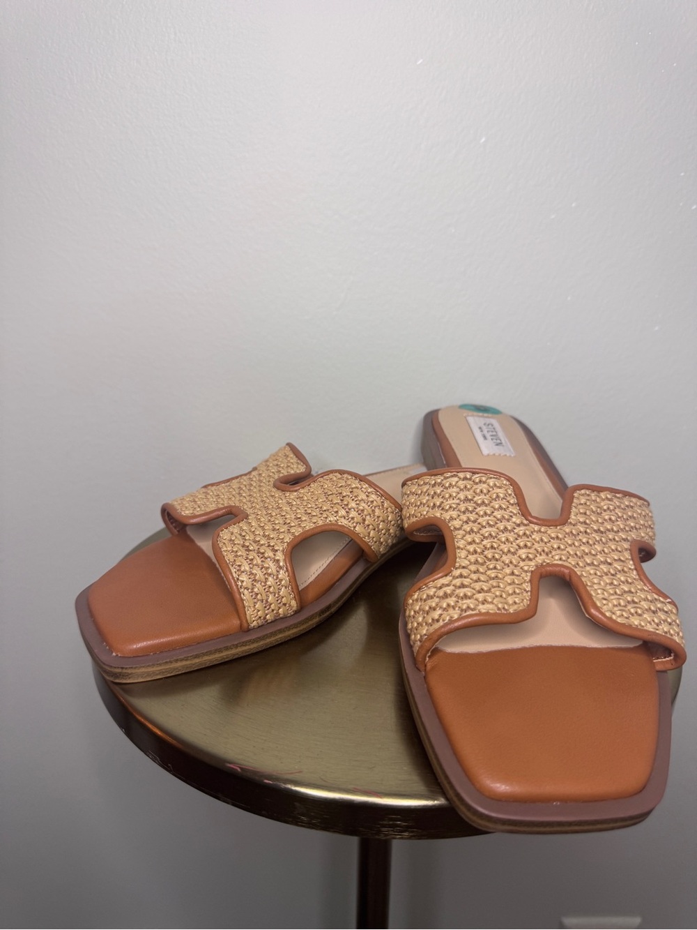 Steve Madden Woven Tan Slide Sandals